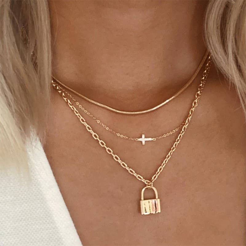 18K STAINLESS STEEL TARNISH FREE LAYERED NECKLACE | 40NK371: Gold