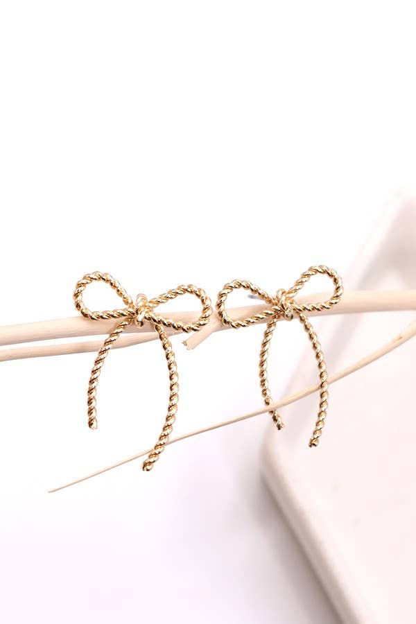 ROPE BOW DESIGN STUD EARRINGS | 10E3063007: GOLD
