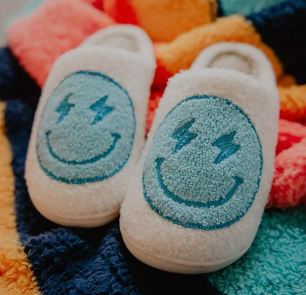 Blue Smiley Slippers