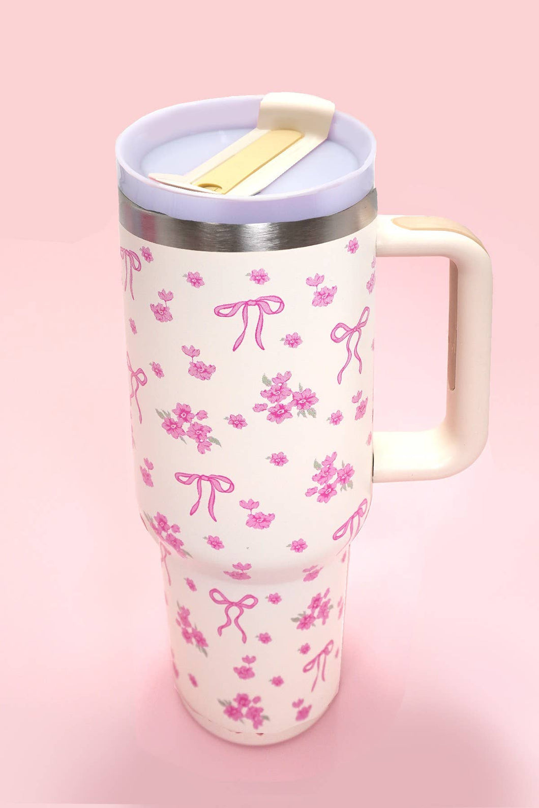 40oz STAINLESS STEEL TUMBLER BOW | TB40OZ: BOW DITSY OFF WHITE