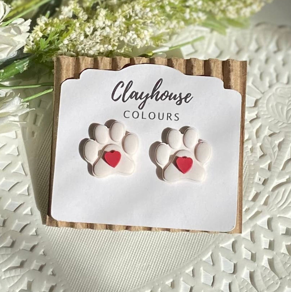 Paw Print HeartClay Earrings