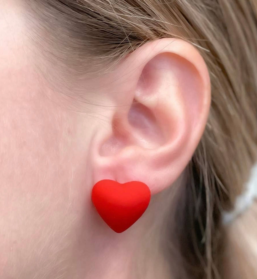 Matte Red Heart Earrings