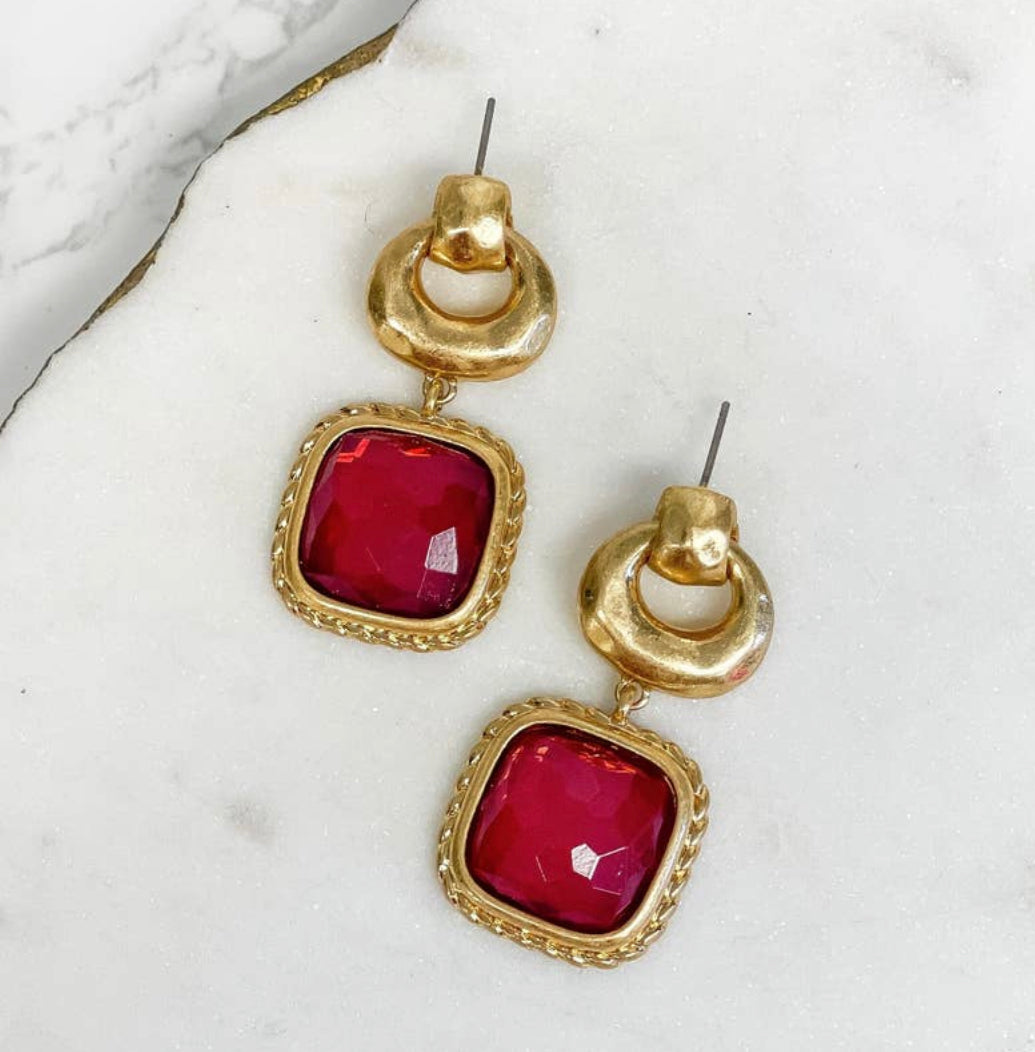 Red Gold Square Earrings