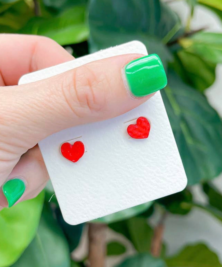 Red Heart Stud Earrings