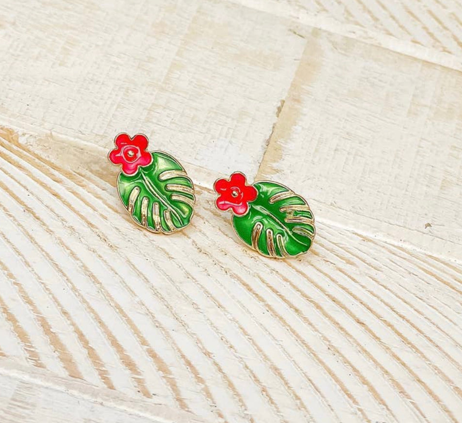 Palm Hibiscus Stud Earrings