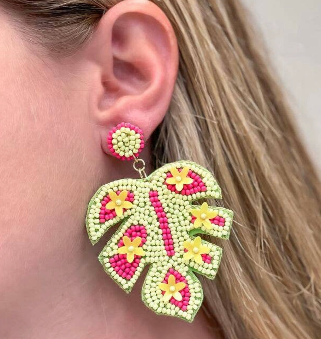 Bright Tropical Leaf Earrings