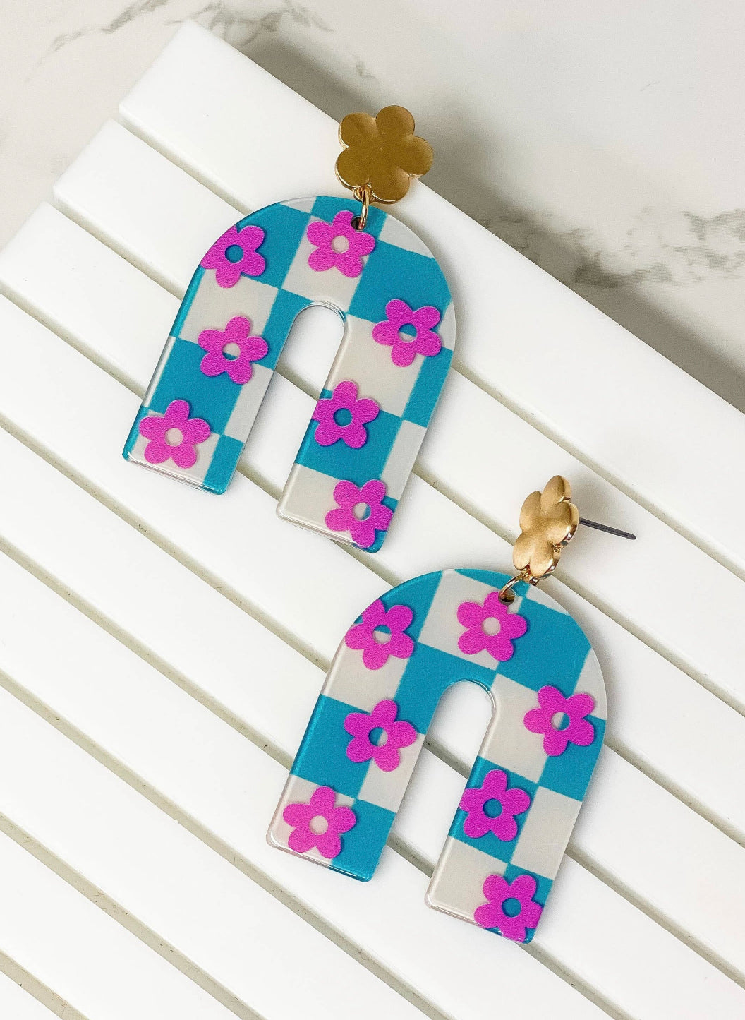 Checkered Flower Earrings