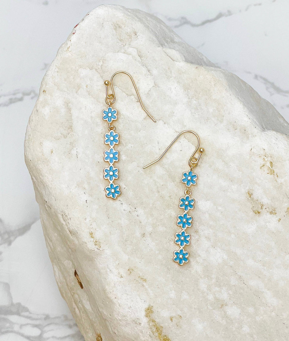 Blue Drop Daisy Earrings