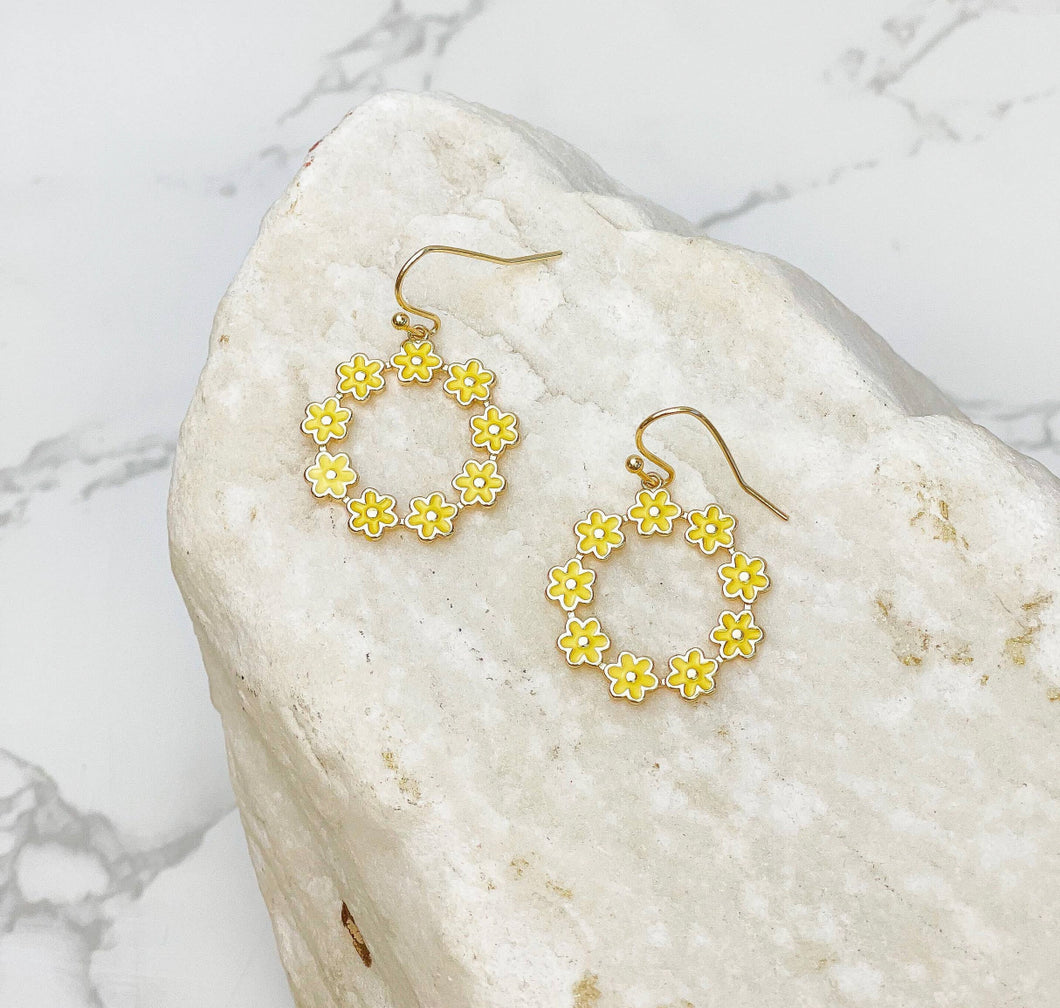 Yellow Hoop Daisy Earrings