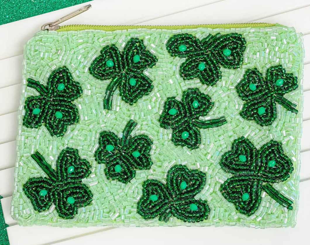 Clover Beaded Zip Pouch