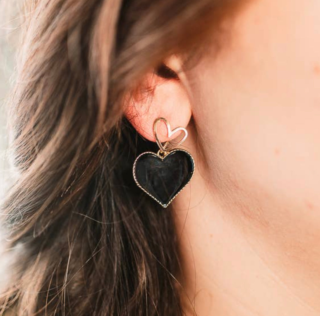 Double Black Heart Earrings