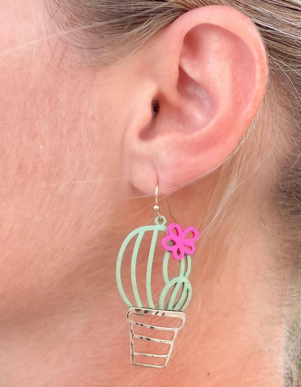 Flower Cacti Metal Earrings