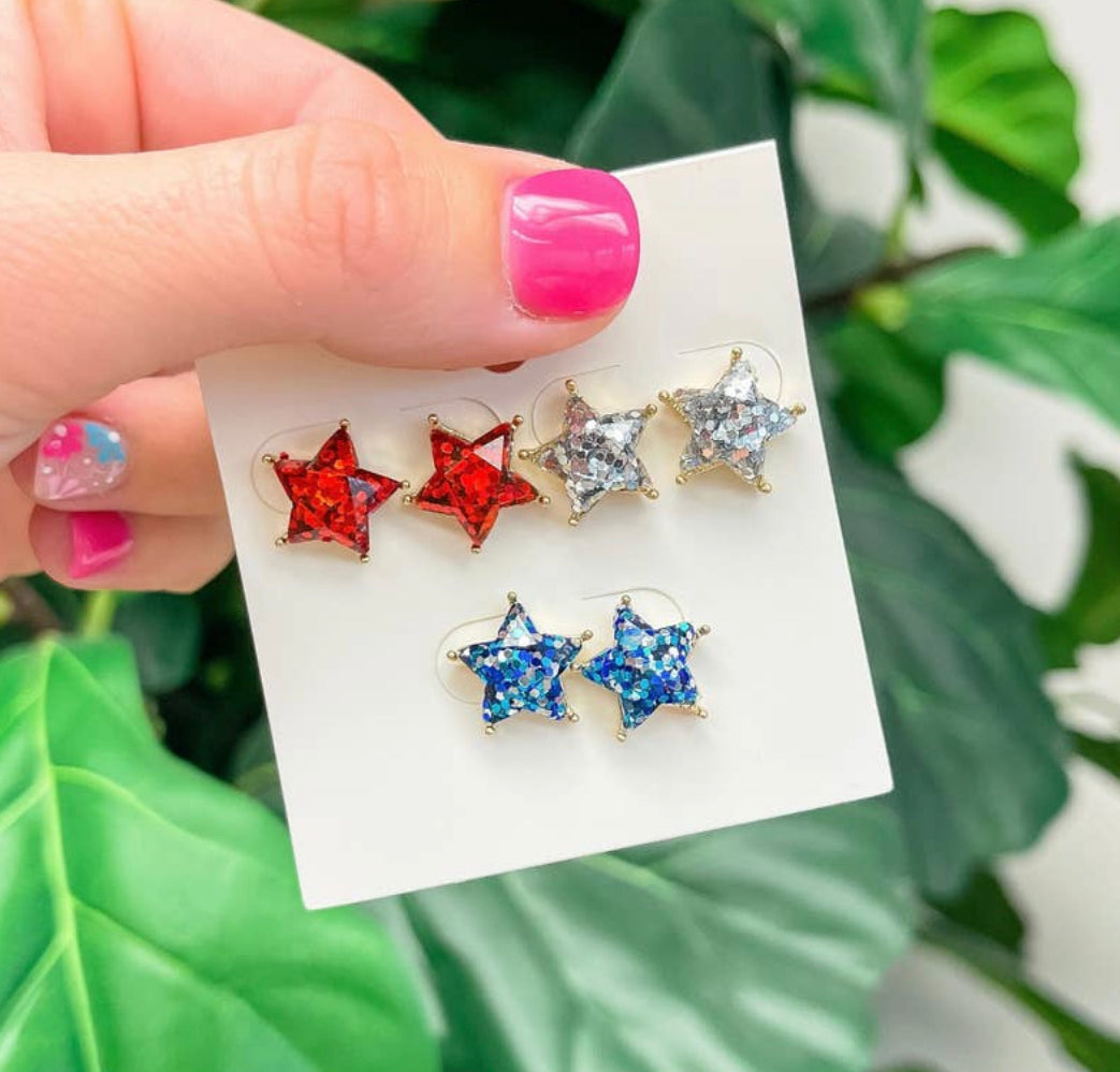 Patriotic Glittery Stud Earrings