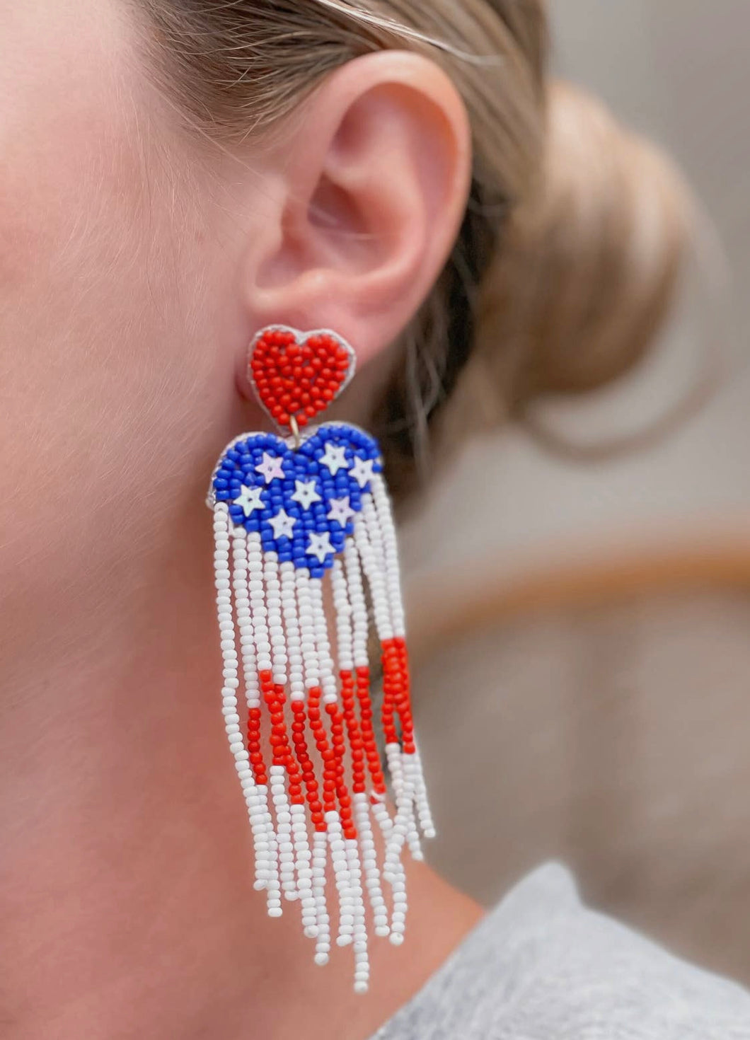 Patriotic Heart Fringe Earrings