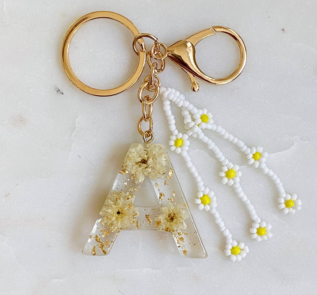 Daisy Initial Keychain