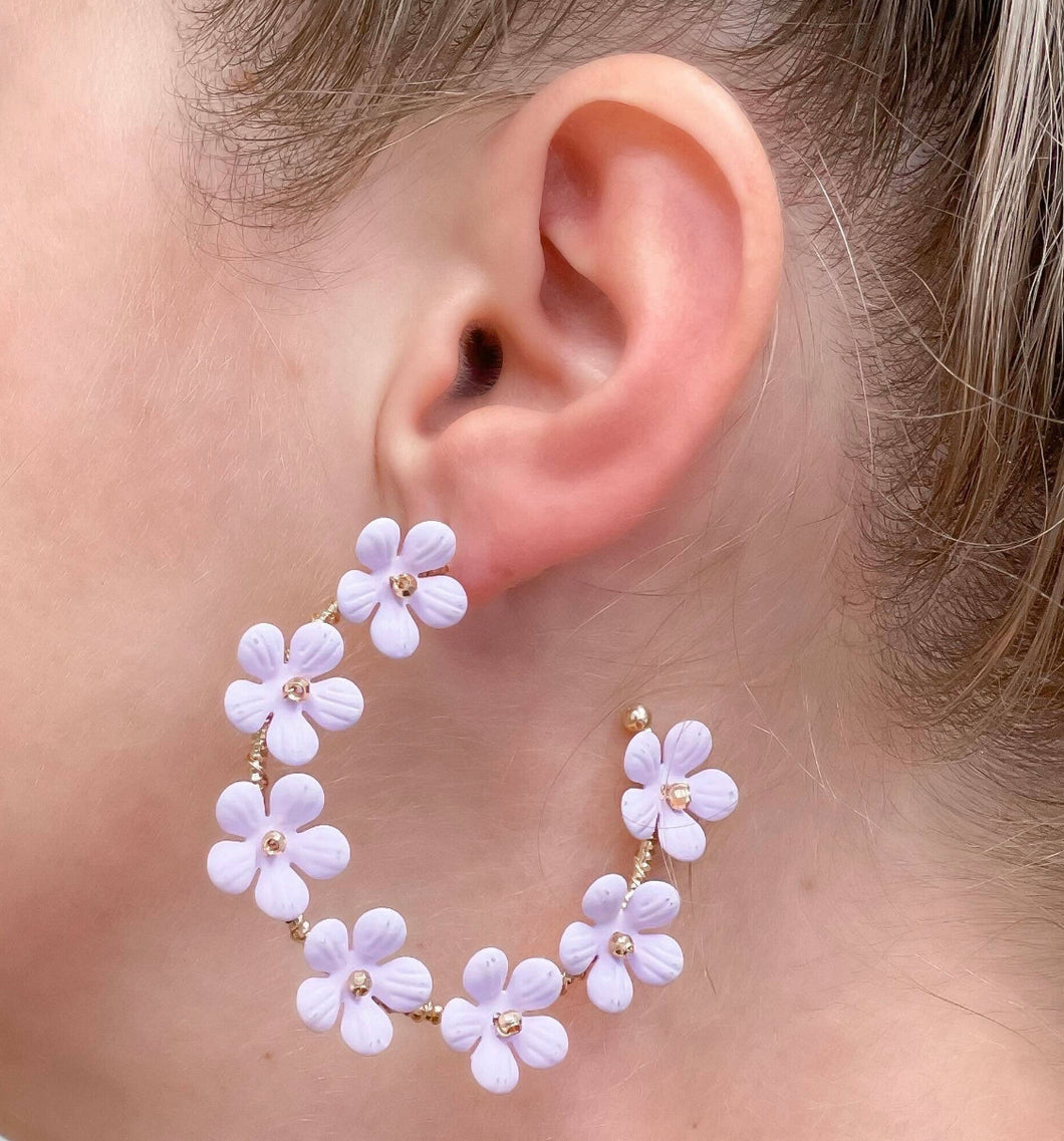 Purple Daisy Hoop Earrings