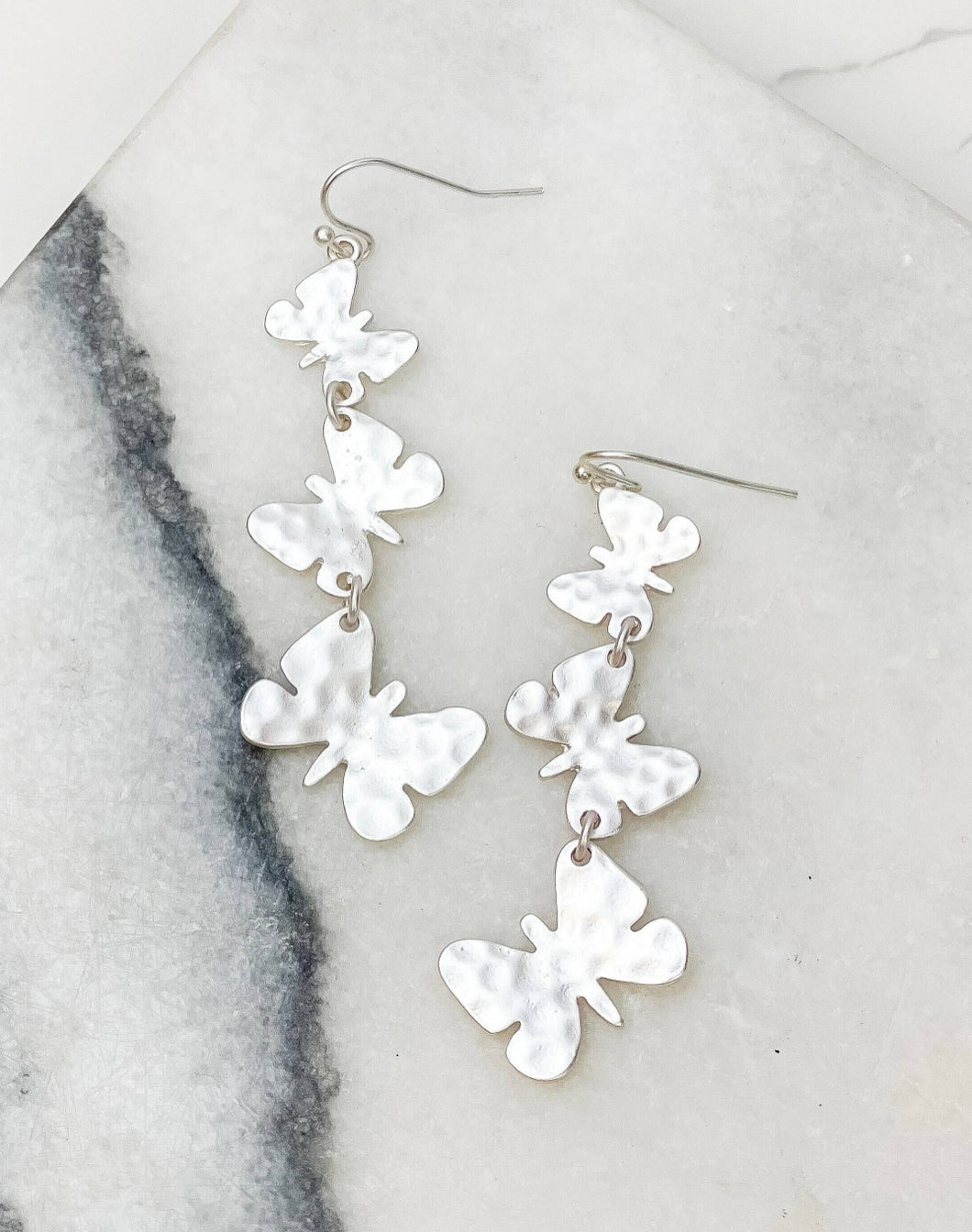 Matte Silver Butterfly Earrings