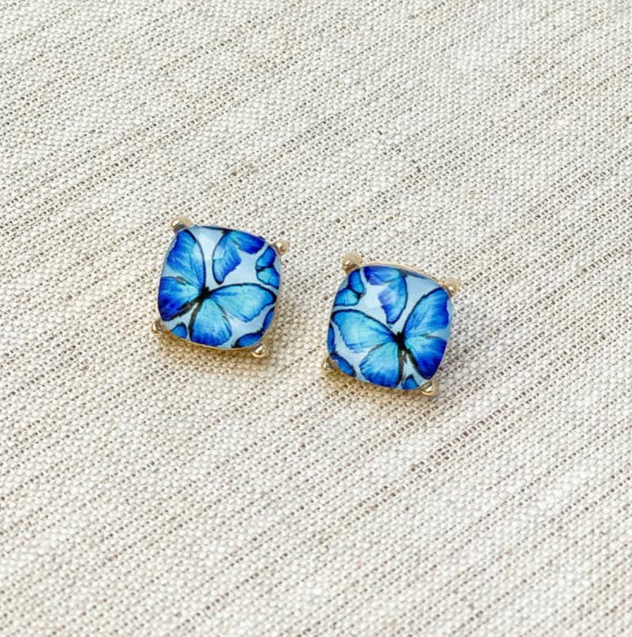 Blue Glass Butterfly Earrings