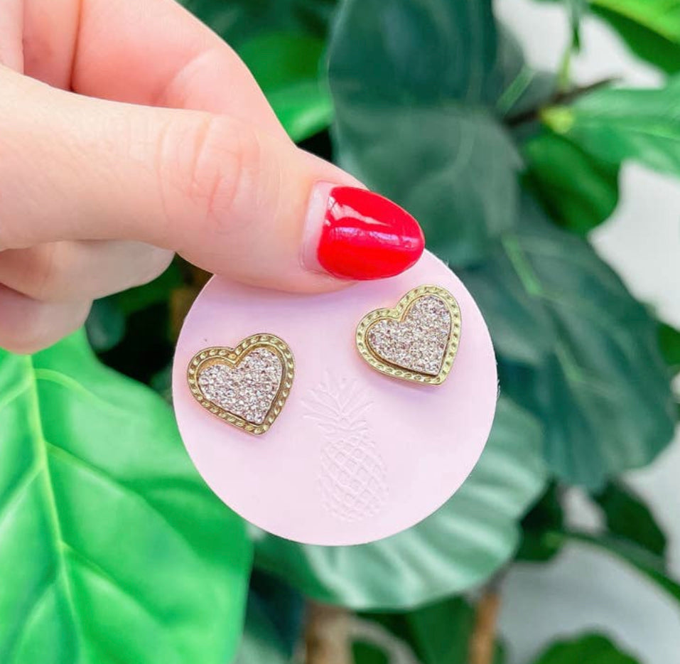 Druzy Heart Stud Earrings