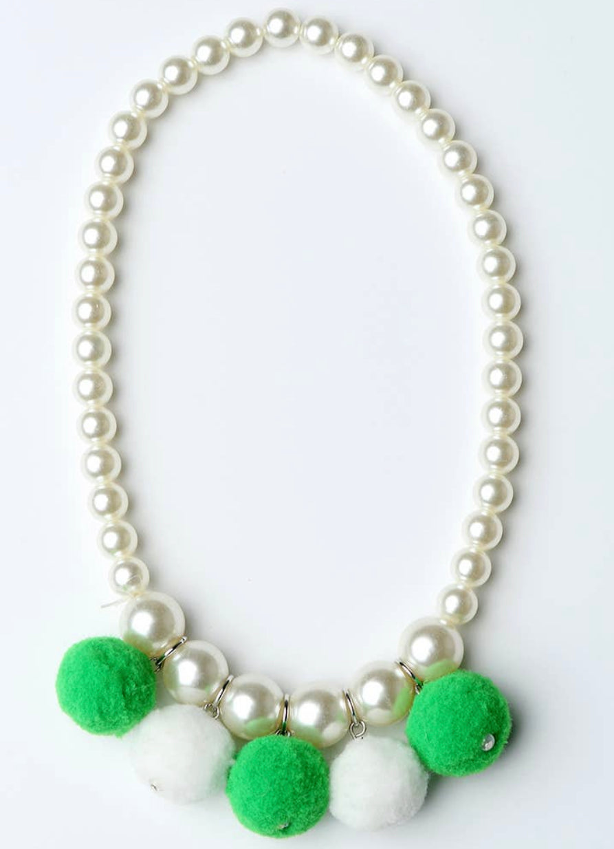 Green & White Pom Necklace