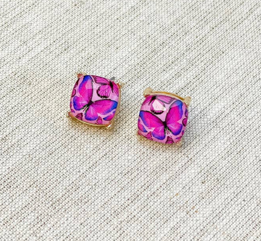 Purple Glass Butterfly Earrings