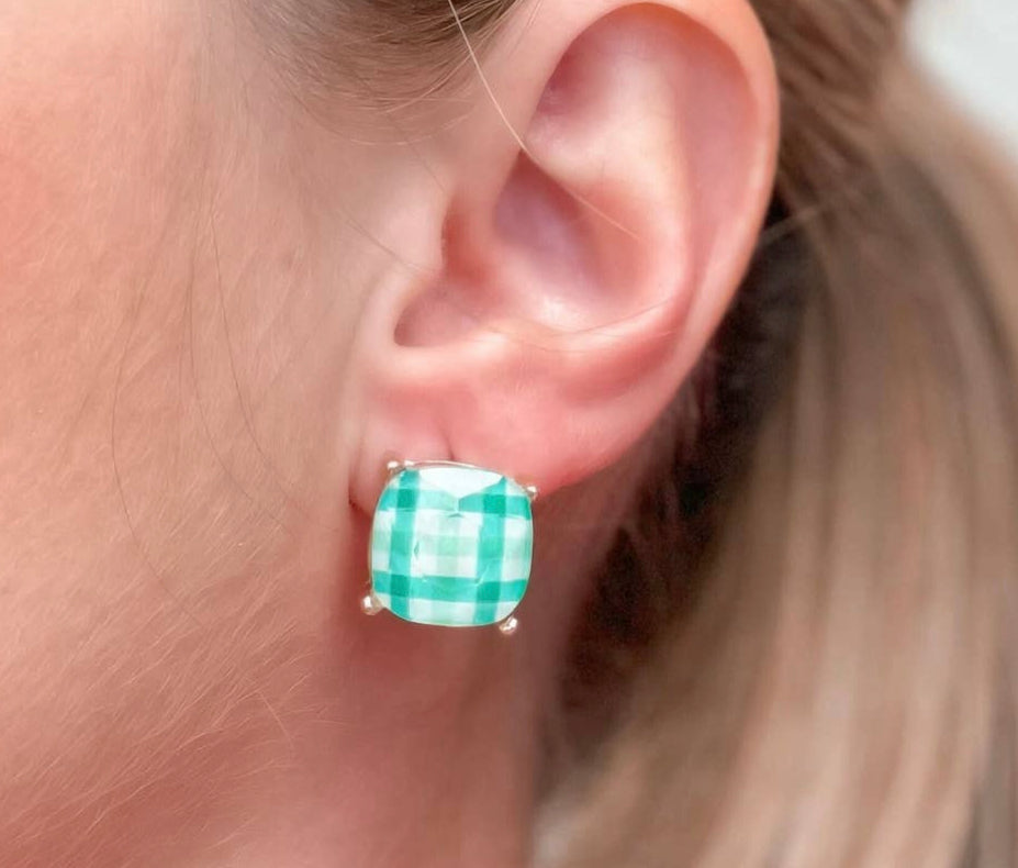 Preppy Green Stud Earrings