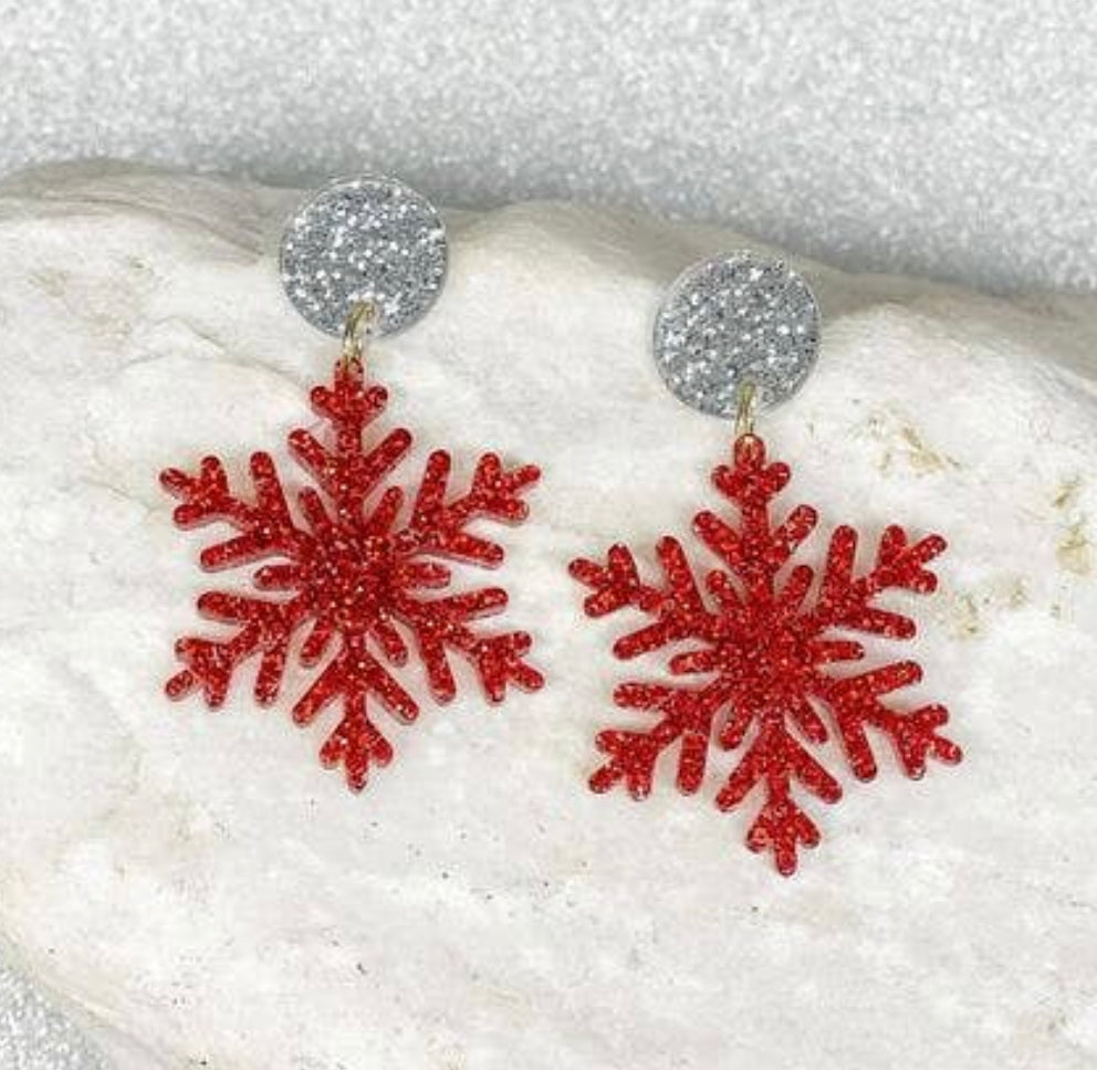 Red Snowflake Earrings