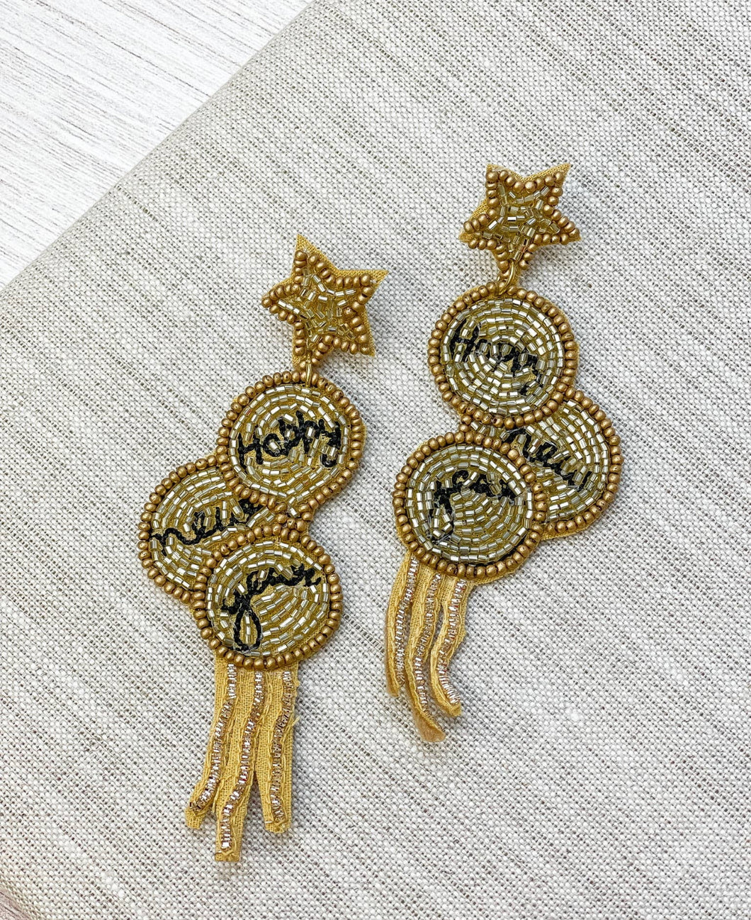 Gold HNY Beaded Earrings