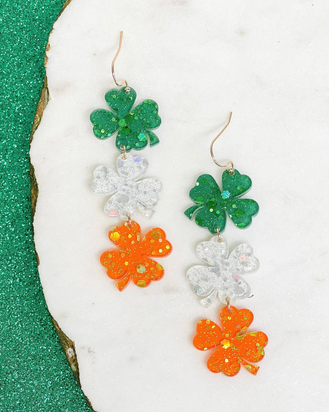 Irish Flag Clover Earrings